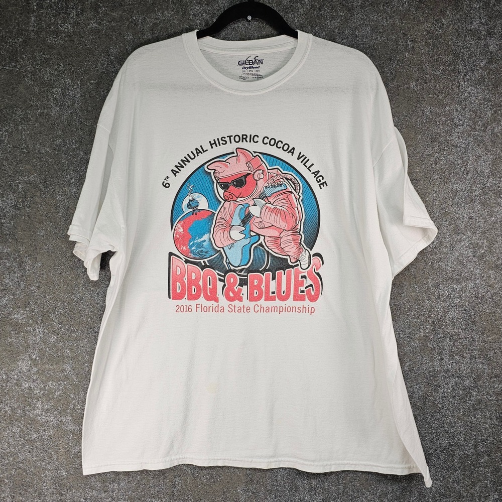 Gildan 6th Annual Historic Cocoa Village Florida BBQ State Champ Tee, White, 2XL